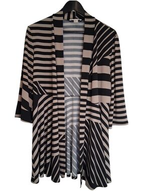 Joseph Ribkoff Graphic Stripe Open Front Cardigan Duster Jacket Black Beige 16